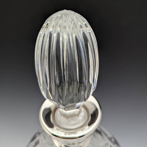 1977 British vintage cut glass oval decanter pure silver decoration 1750g